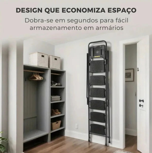 Escada Dobravel Antiderrapante Segurança 100% Onde Usar + Brinde